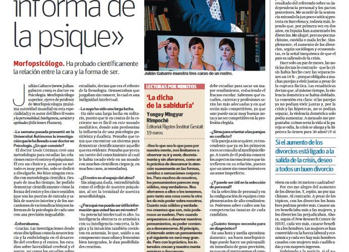 Artículo El Periódico - El Arte de Vivir "El rostro informa de la psique"